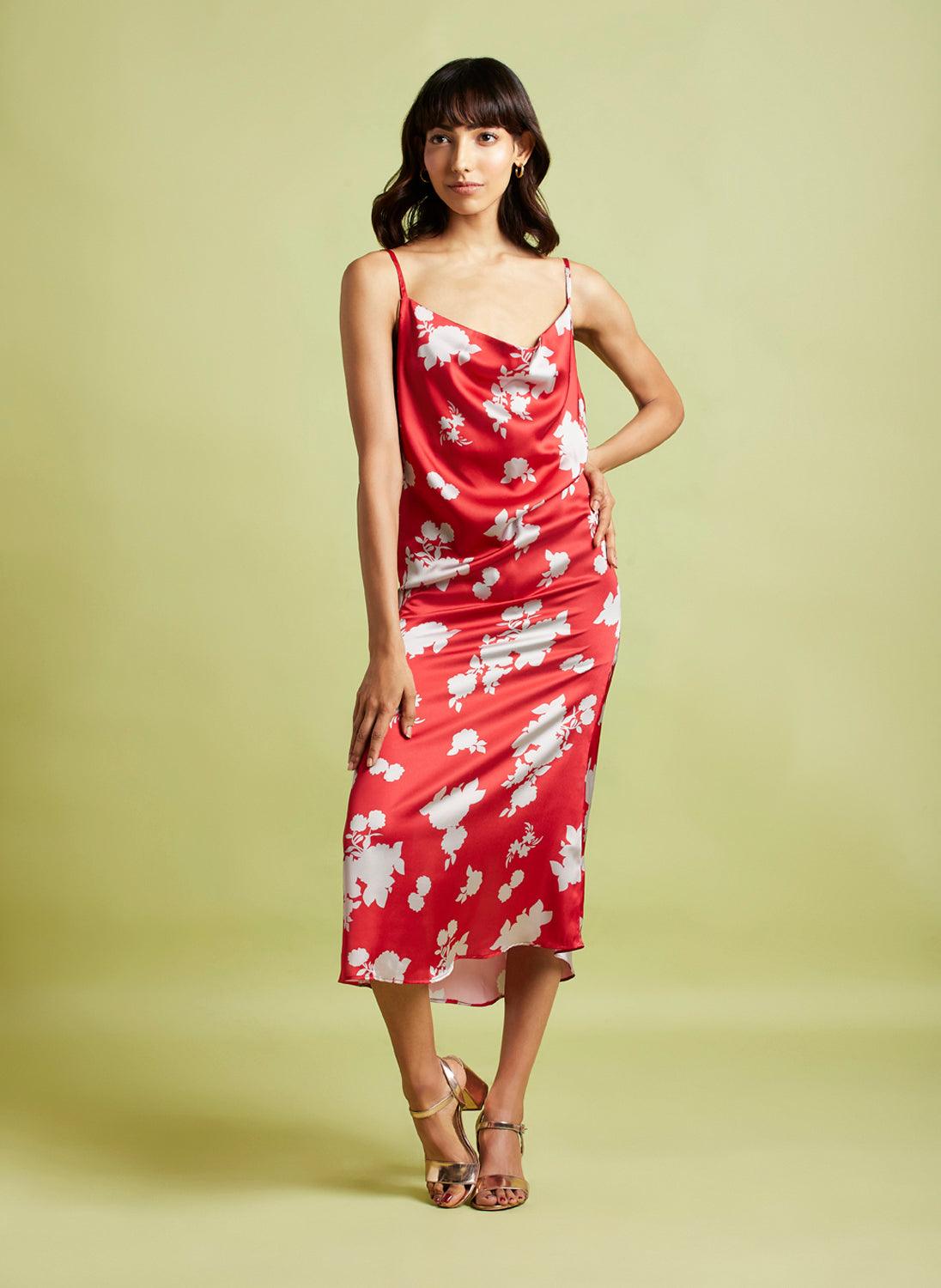 Phoebe Red Printed Slip Dress - QUERATED