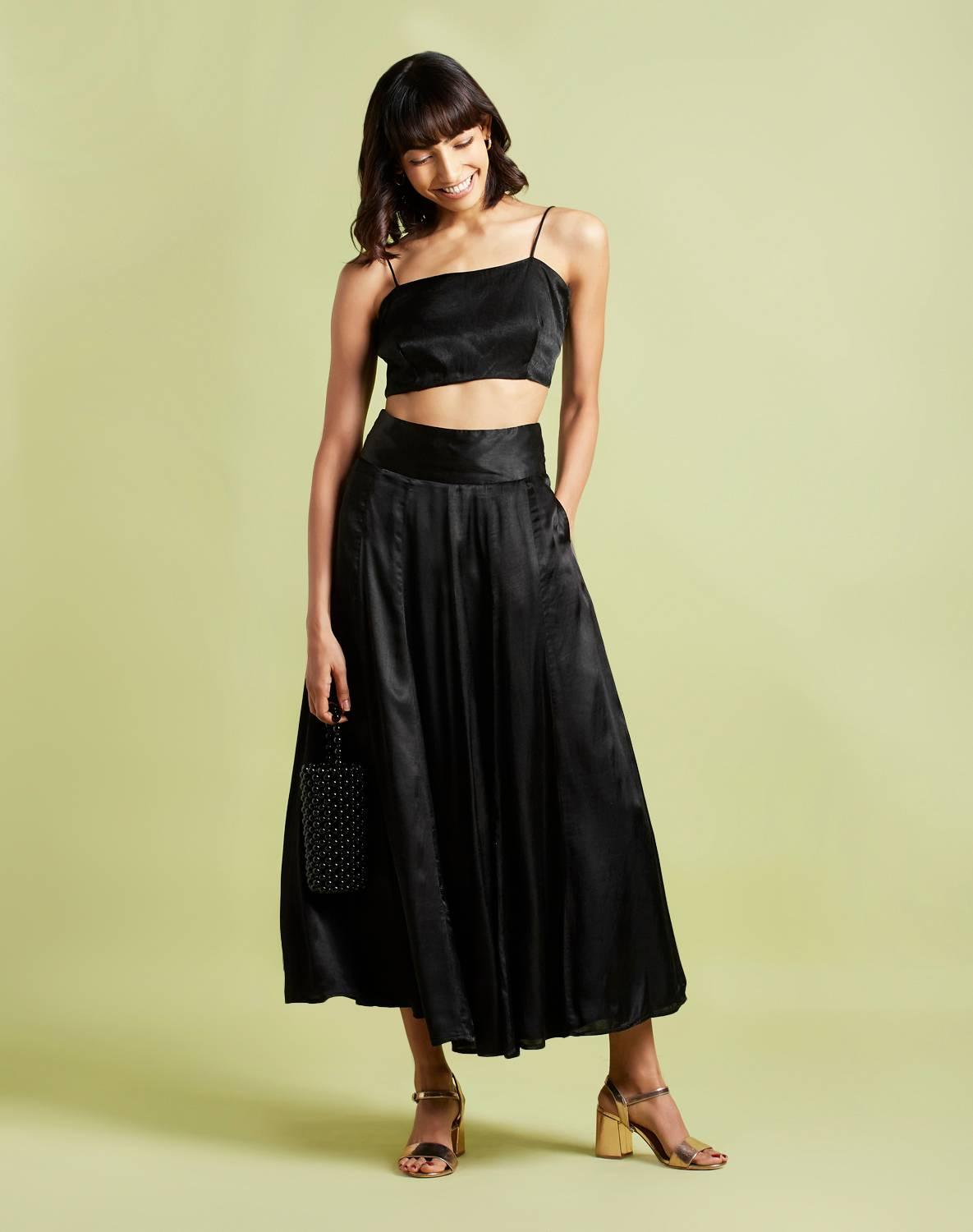 Mae Midnight Black Flared Skirt - QUERATED