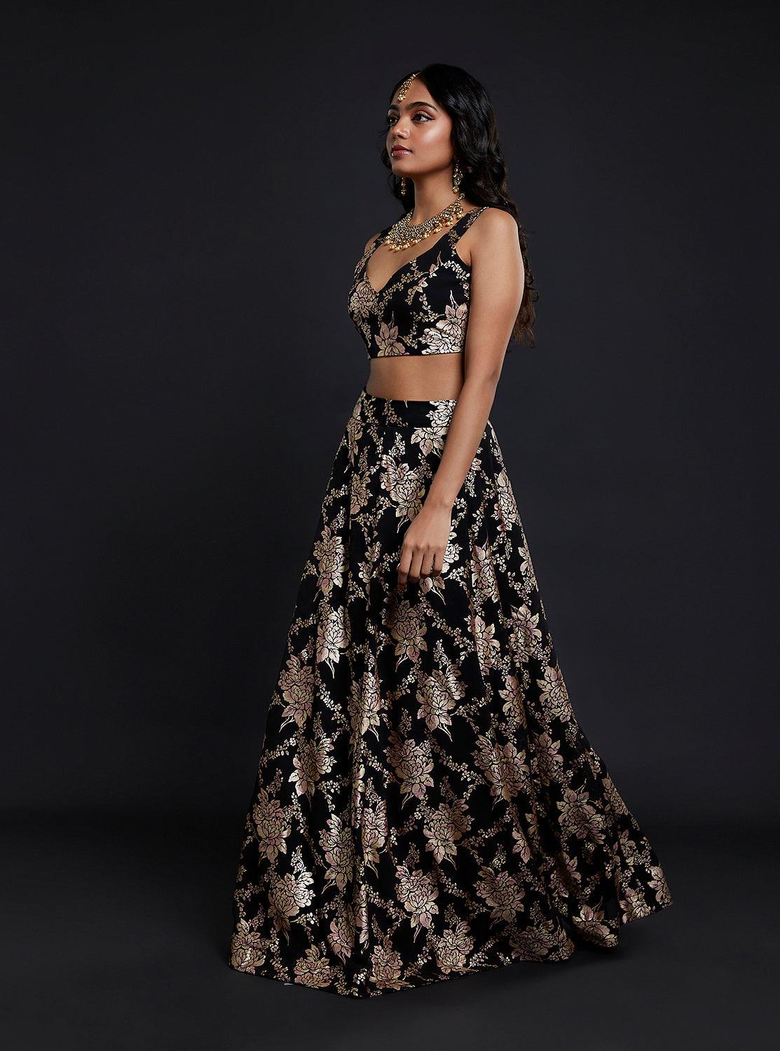 Black Vark Sleeveless Lehenga Set - QUERATED