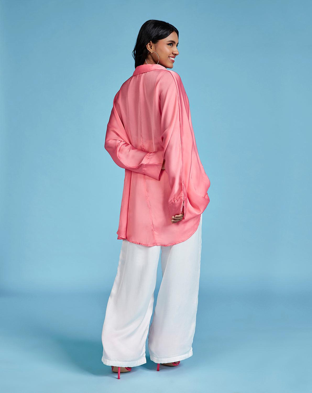 Peach Pink oversized silk shirt - QUERATED