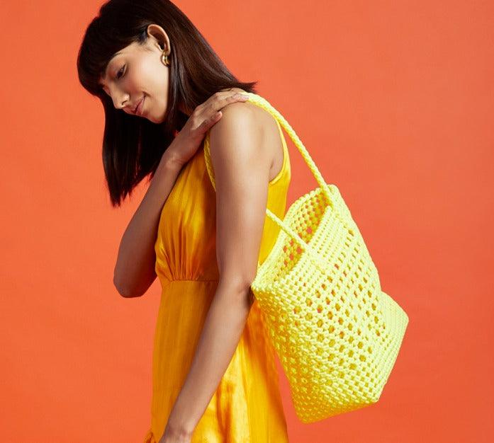 Ava Lemon Straw Basket Bag